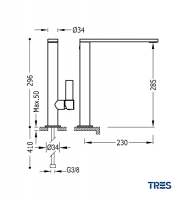 MEDIDAS MONOMANDO LAVABO CAÑO ALTO PROJECT TRES GRIFERIA